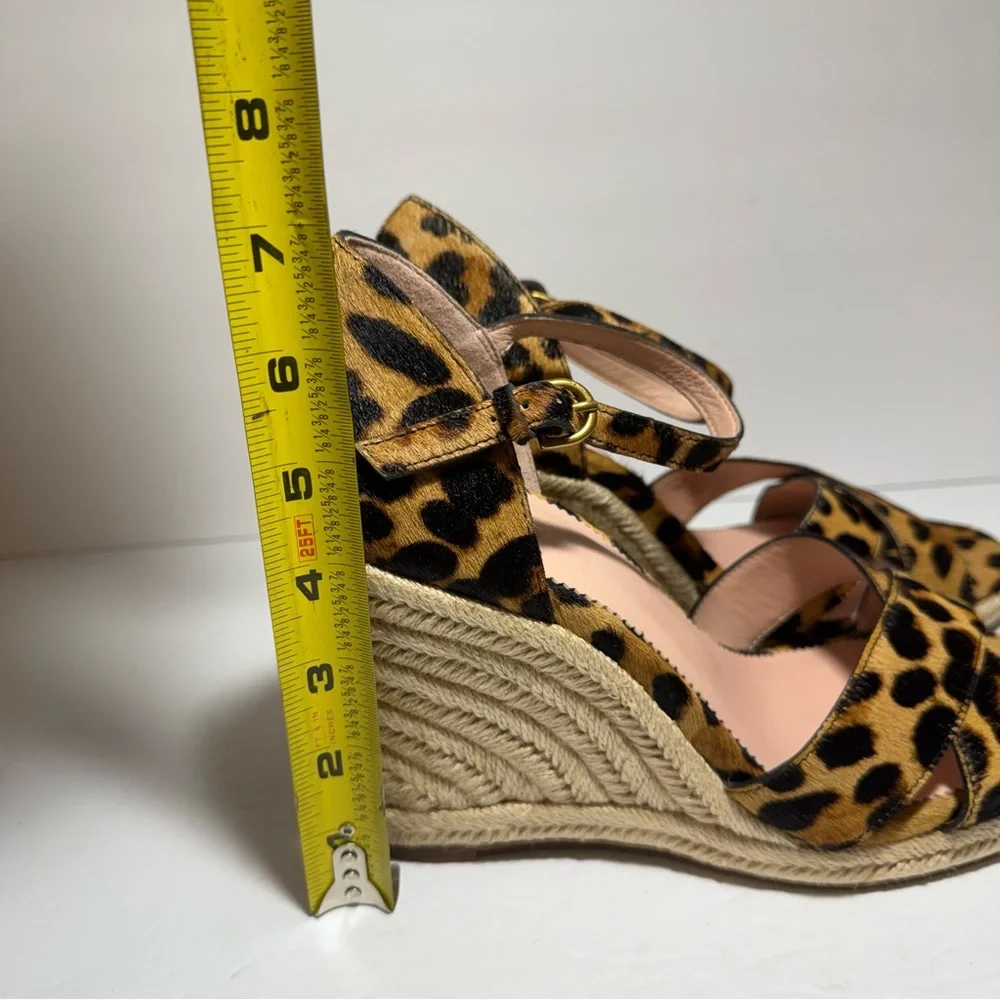 New J. CREW Leopard Print Calf Hair Tan Black Wedge Espadrille Sandals Size 9.5